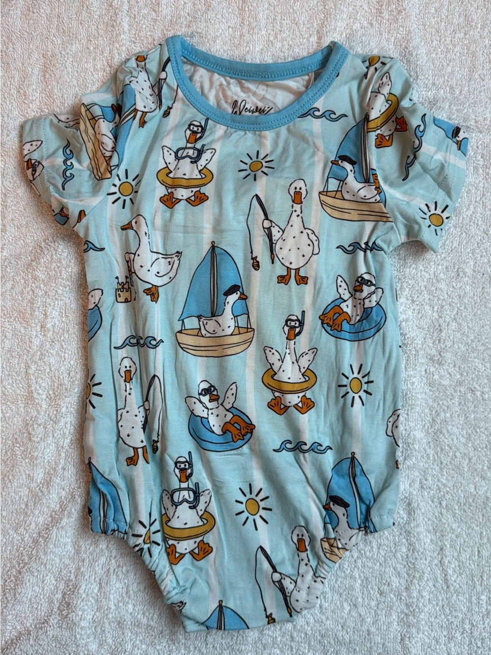 Blue Baby Onesie with Playful Duck Print